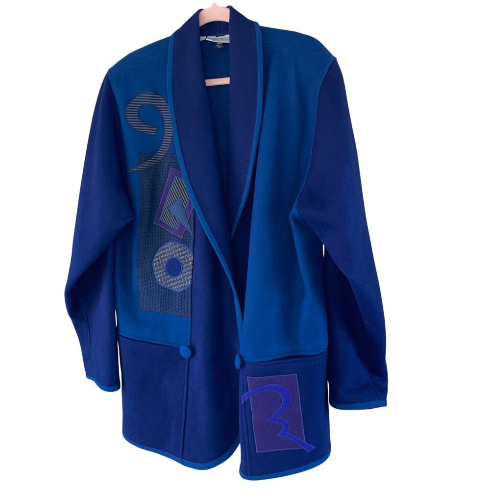Beppa Womens Size L Blue Purple Long Sleeve Open Front Shawl Jacket Vintage